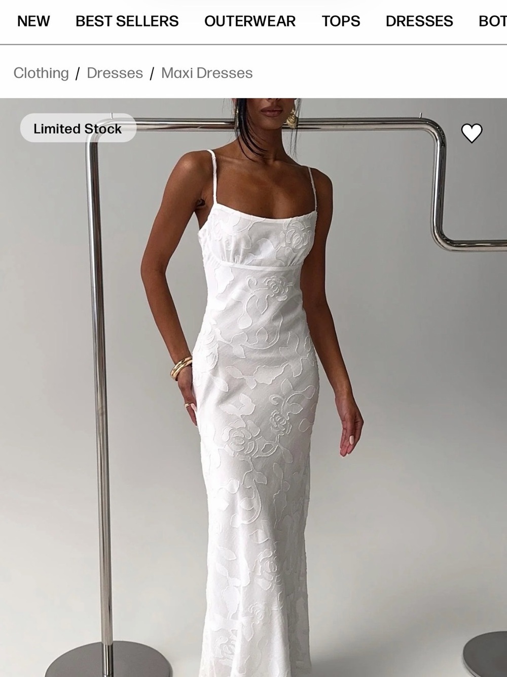 Princess Polly White Floral Jacquard Spaghetti-Strap Maxi Dress